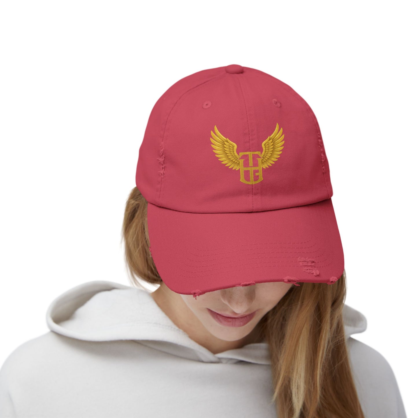 Distressed Wing Logo Cap — Gold Emblem Dad Hat