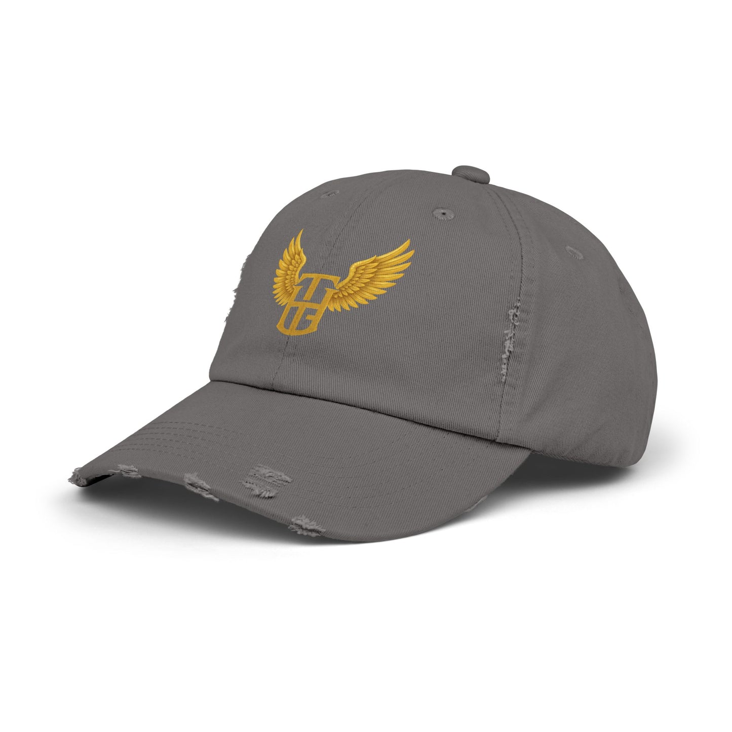 Distressed Wing Logo Cap — Gold Emblem Dad Hat