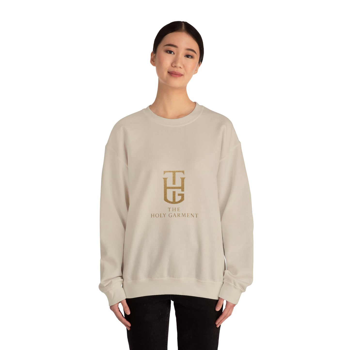 Crewneck Sweatshirt — The Holy Garment Gold Logo & Winged Emblem