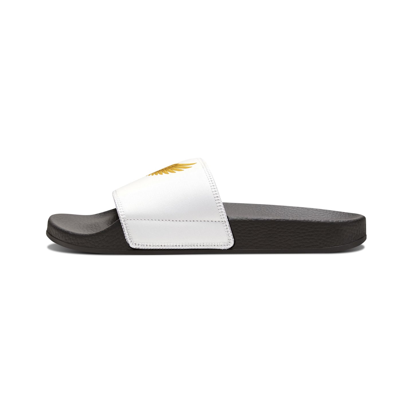 Youth Slides — White Removable-Strap Sandals with Gold Wing Emblem