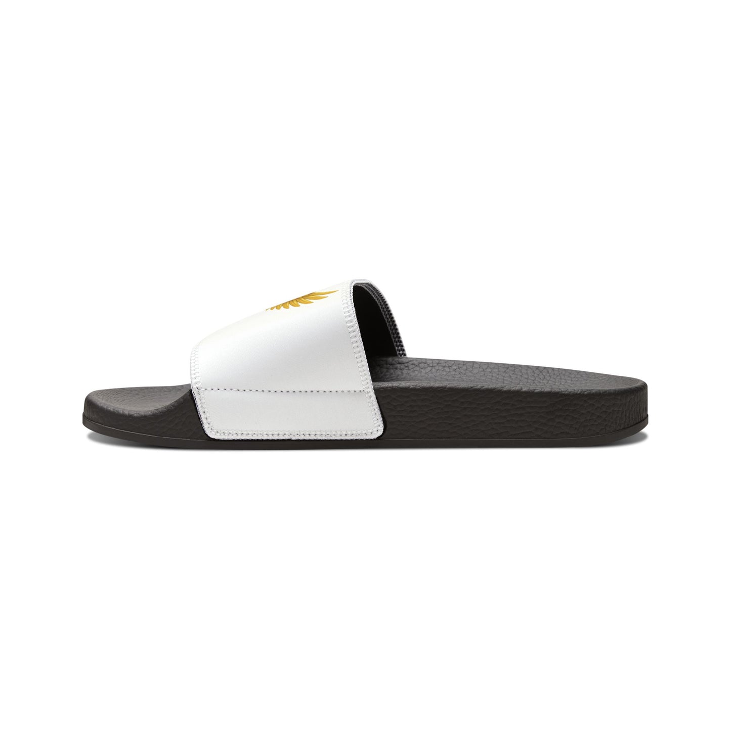 Youth Slides — White Removable-Strap Sandals with Gold Wing Emblem