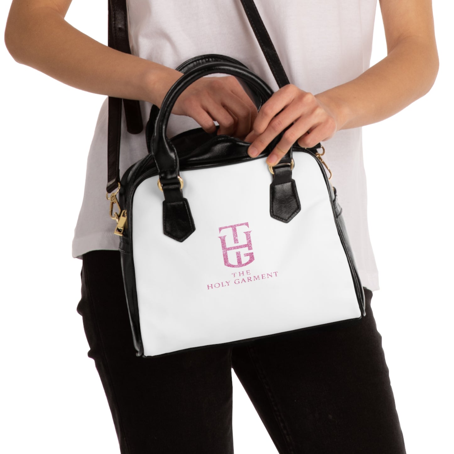 Shoulder Handbag — The Holy Garment Pink Logo Leather Satchel