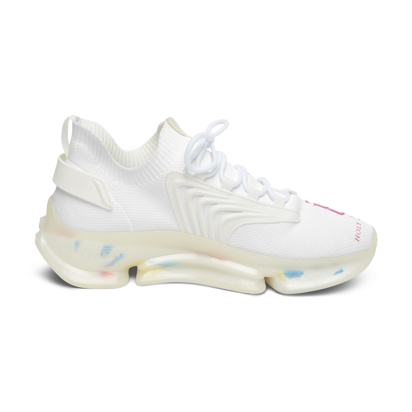 Women's Mesh Sneakers — Breathable White Knit Trainers with Pastel Speckled Sole