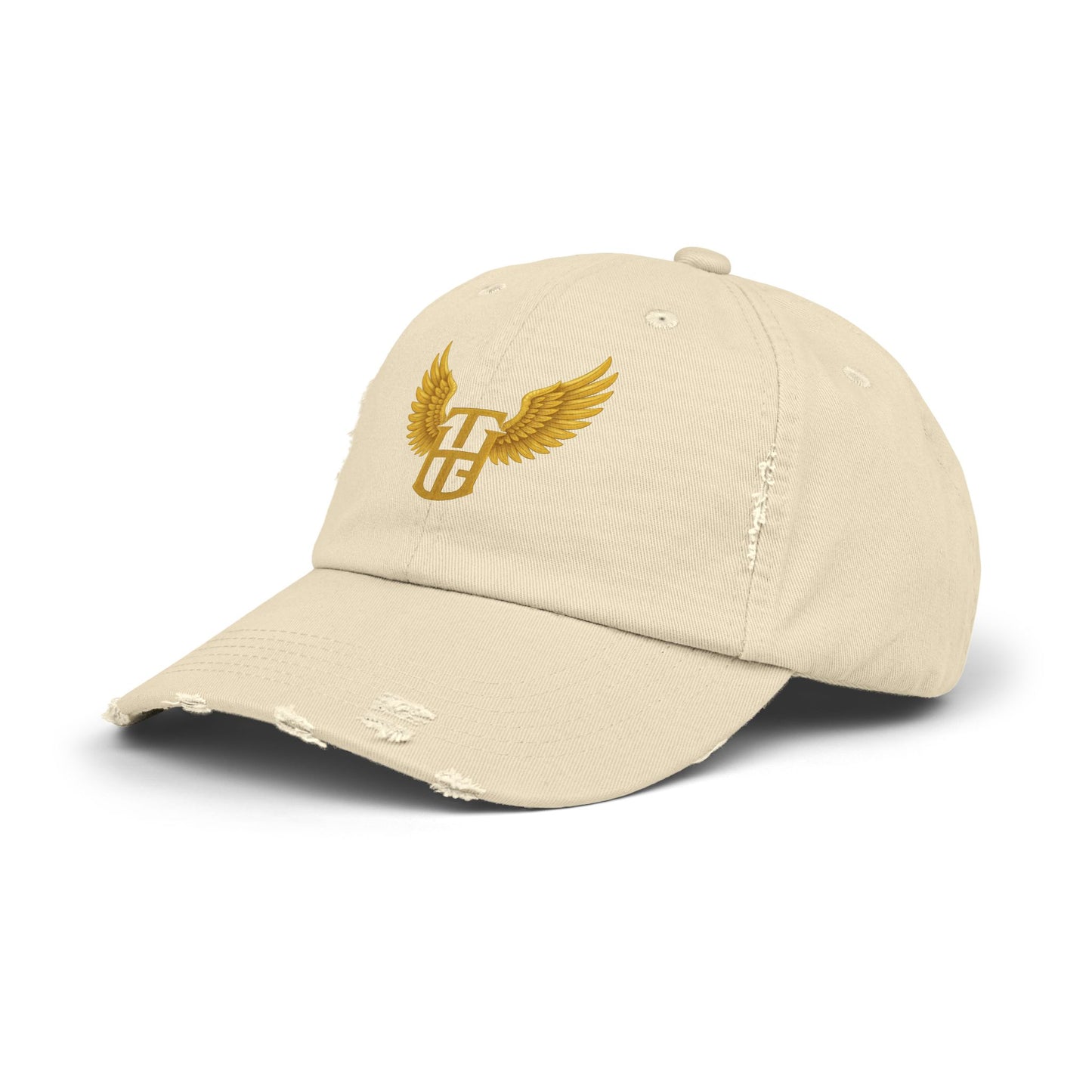 Distressed Wing Logo Cap — Gold Emblem Dad Hat