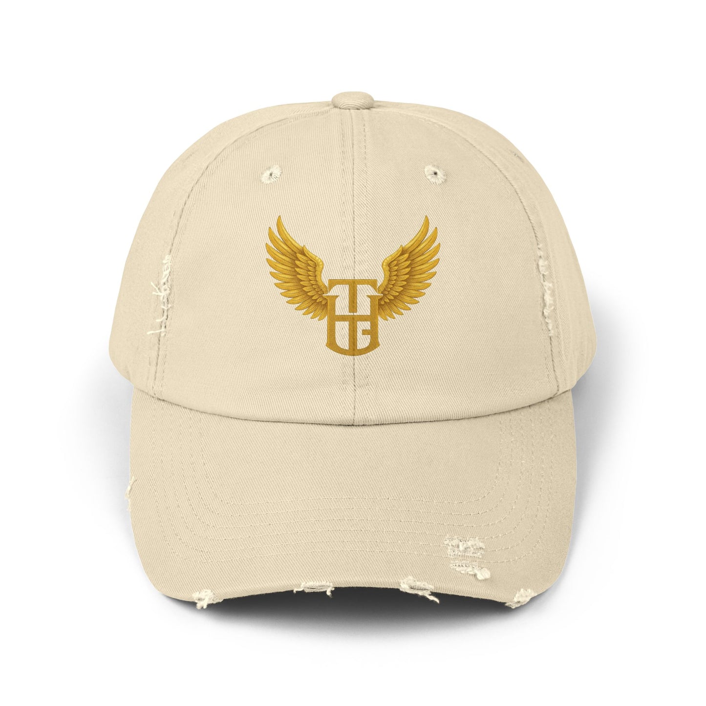 Distressed Wing Logo Cap — Gold Emblem Dad Hat