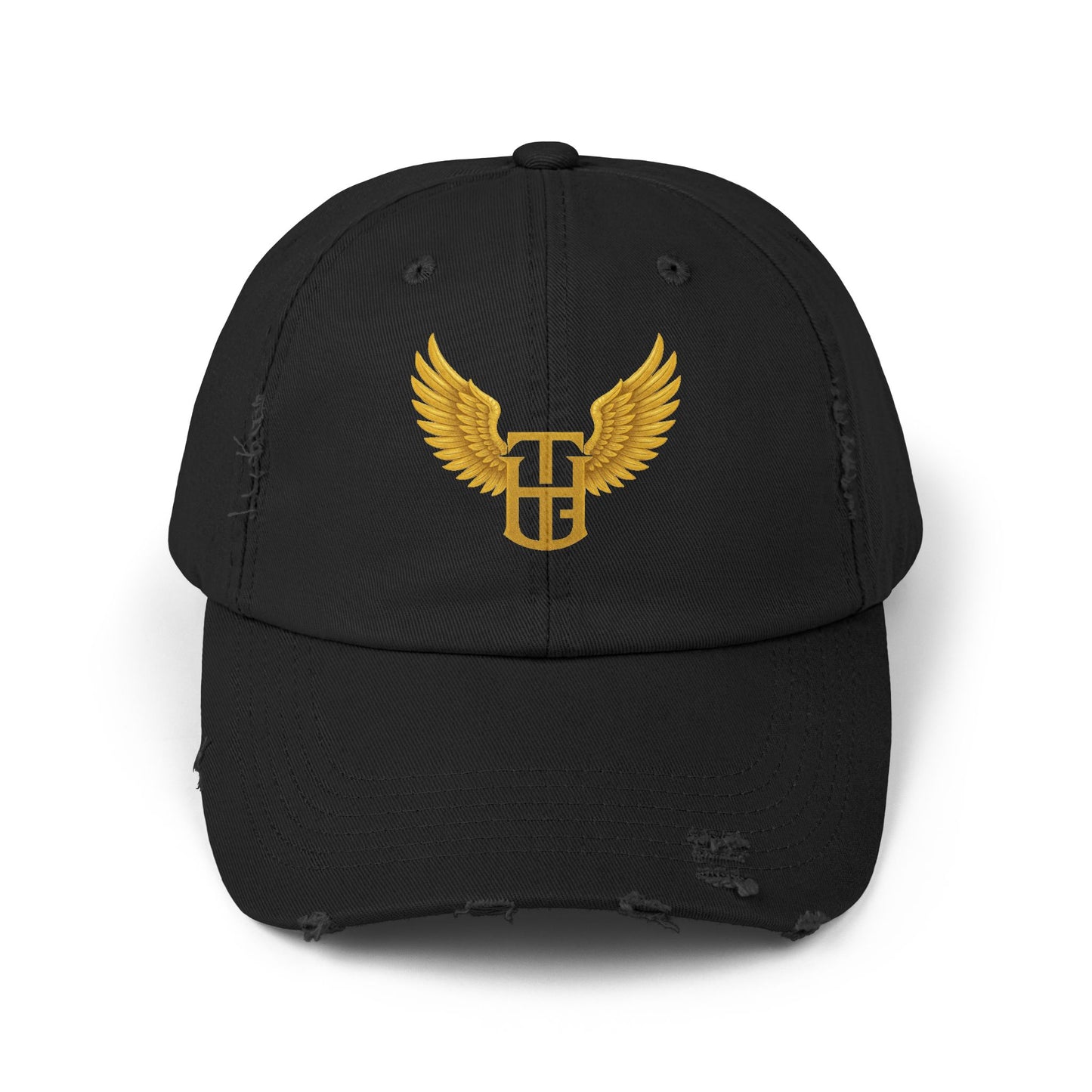 Distressed Wing Logo Cap — Gold Emblem Dad Hat