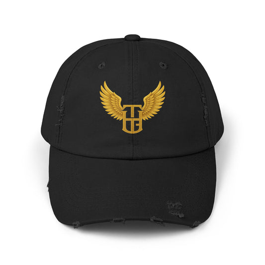 Distressed Wing Logo Cap — Gold Emblem Dad Hat