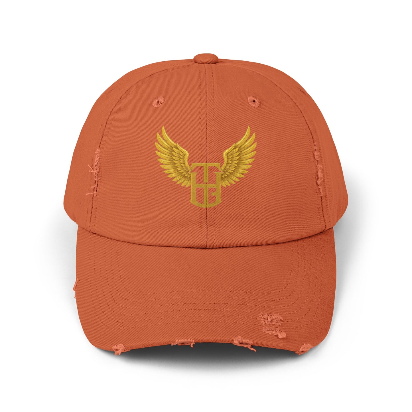 Distressed Wing Logo Cap — Gold Emblem Dad Hat