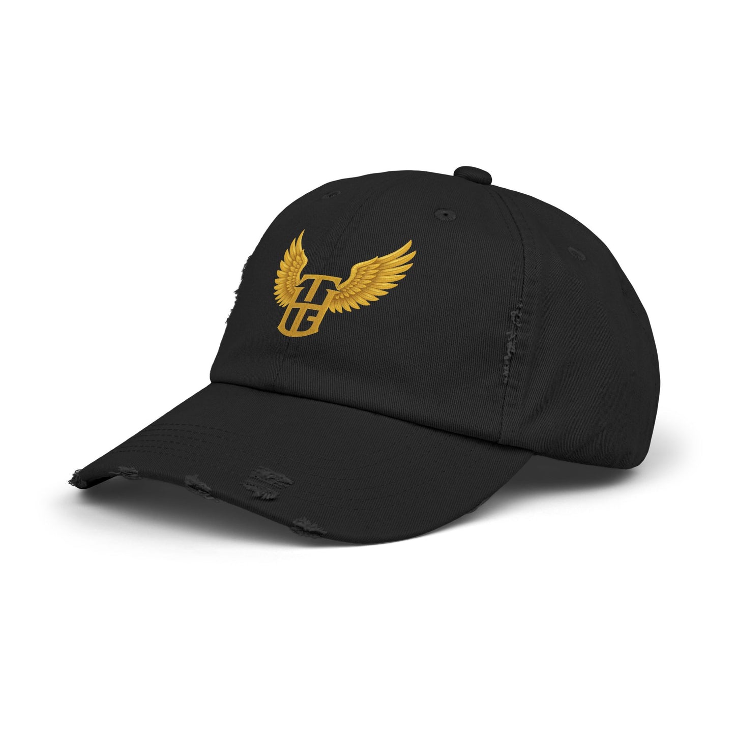 Distressed Wing Logo Cap — Gold Emblem Dad Hat