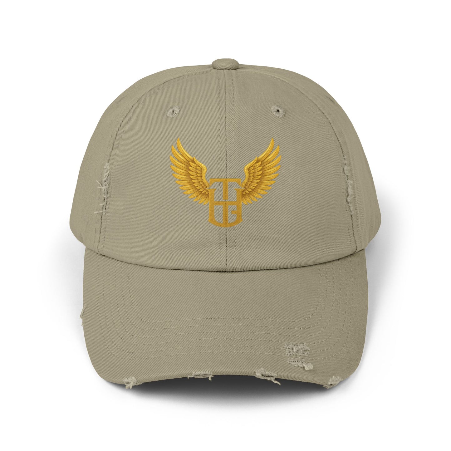 Distressed Wing Logo Cap — Gold Emblem Dad Hat