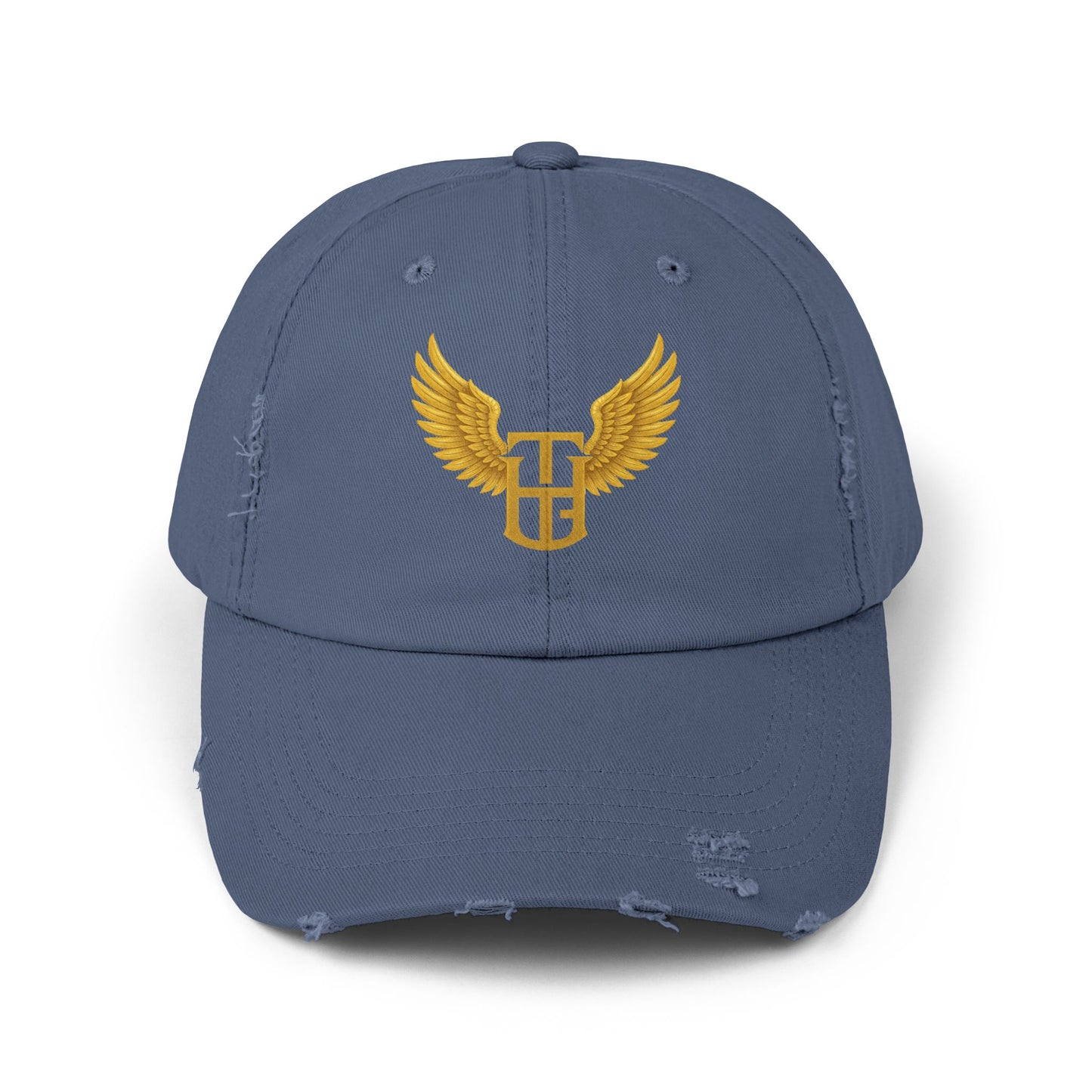 Distressed Wing Logo Cap — Gold Emblem Dad Hat