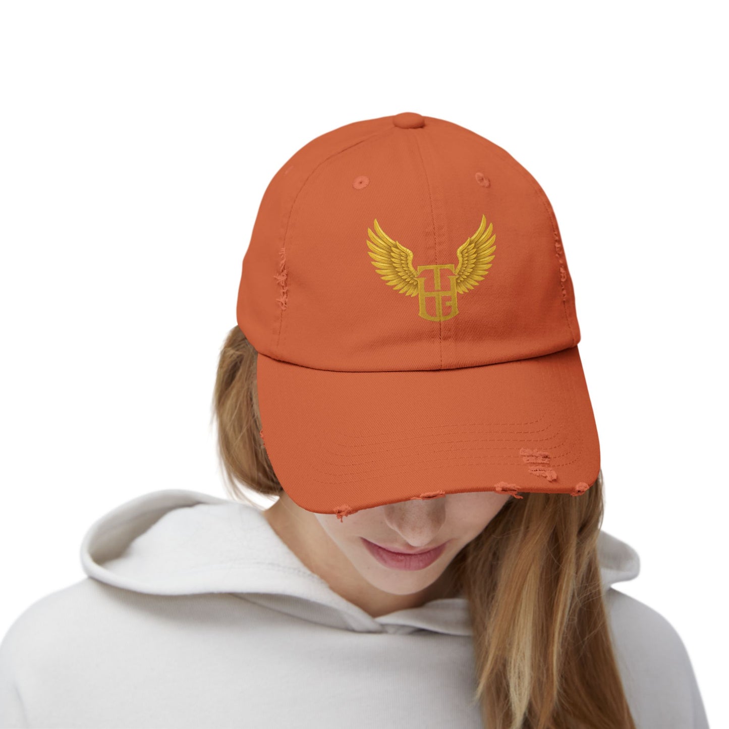 Distressed Wing Logo Cap — Gold Emblem Dad Hat