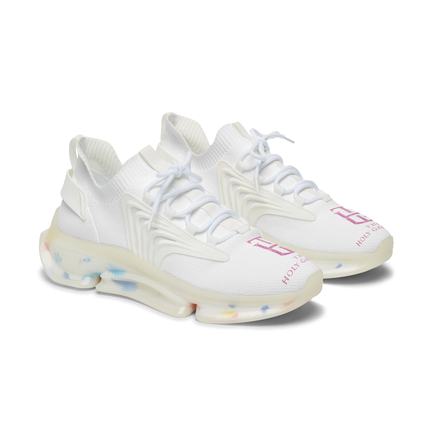 Women's Mesh Sneakers — Breathable White Knit Trainers with Pastel Speckled Sole