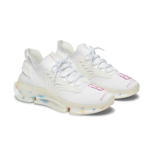 Women's Mesh Sneakers — Breathable White Knit Trainers with Pastel Speckled Sole