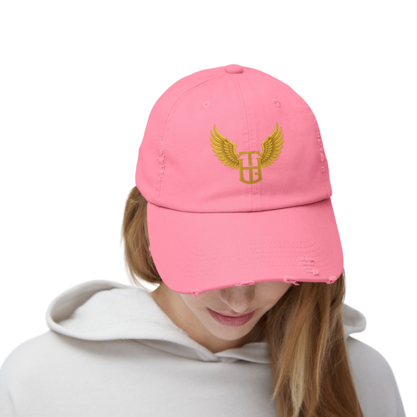 Distressed Wing Logo Cap — Gold Emblem Dad Hat