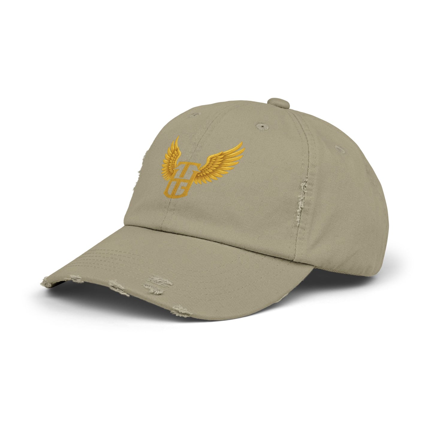 Distressed Wing Logo Cap — Gold Emblem Dad Hat
