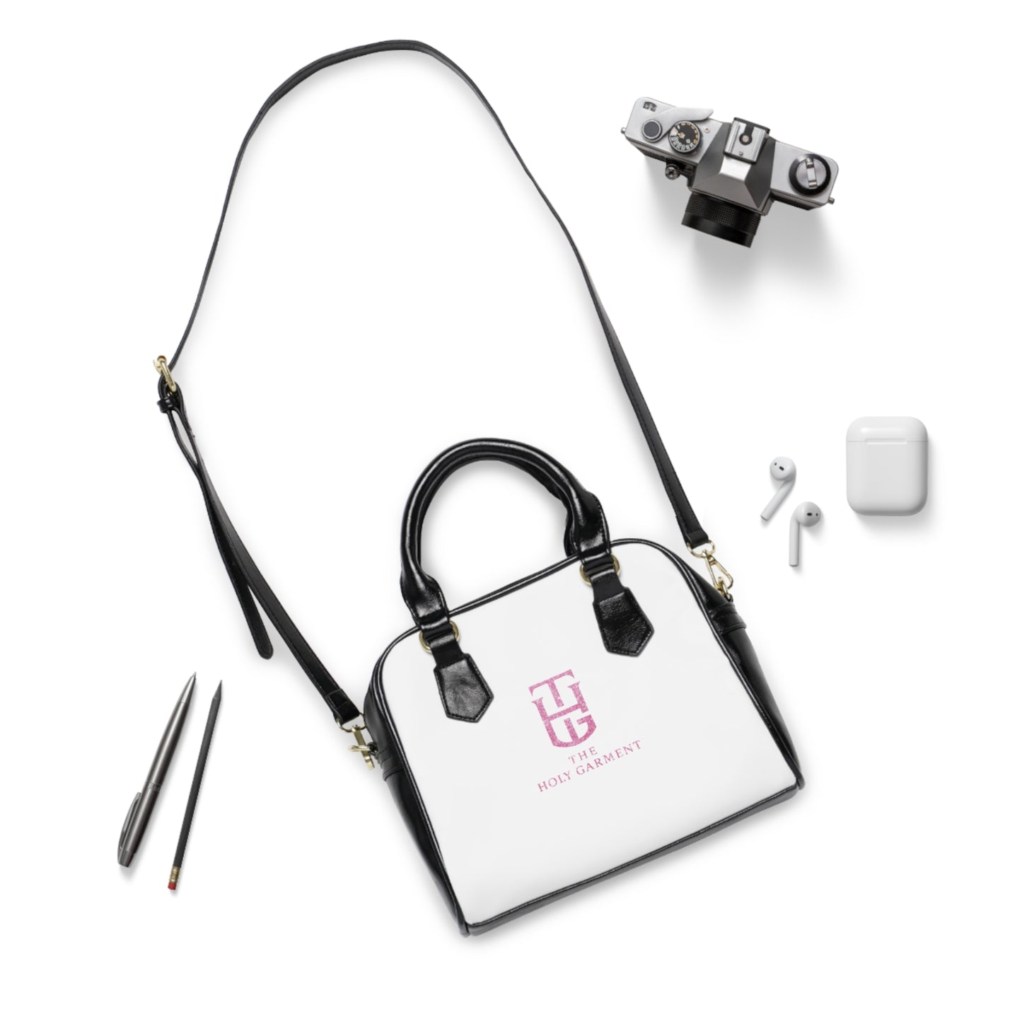 Shoulder Handbag — The Holy Garment Pink Logo Leather Satchel