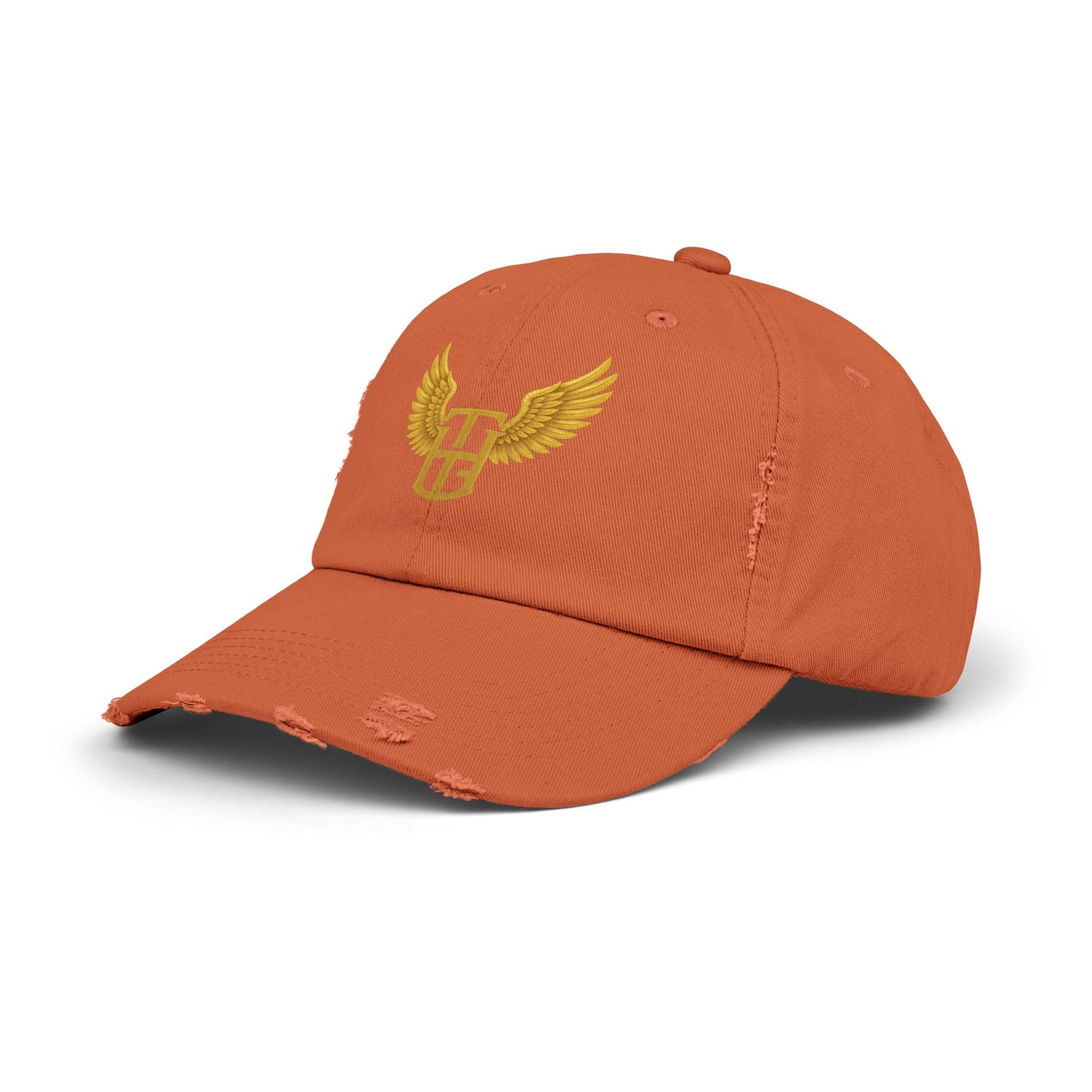 Distressed Wing Logo Cap — Gold Emblem Dad Hat