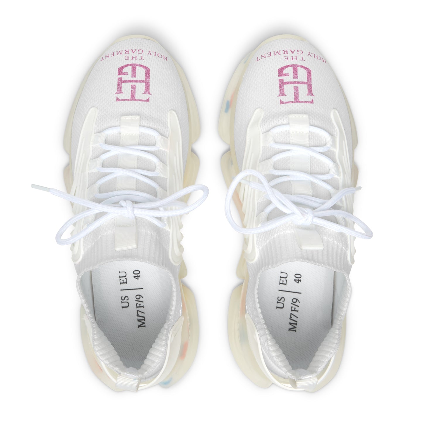 Women's Mesh Sneakers — Breathable White Knit Trainers with Pastel Speckled Sole