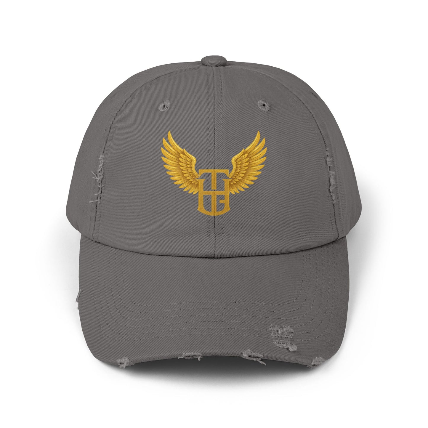 Distressed Wing Logo Cap — Gold Emblem Dad Hat